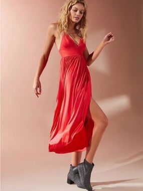 Urban Outfitters ~Slip Dress ~Bright Red ~Satin-Like ~Tulip Hem w/ Slit ~So Sexy